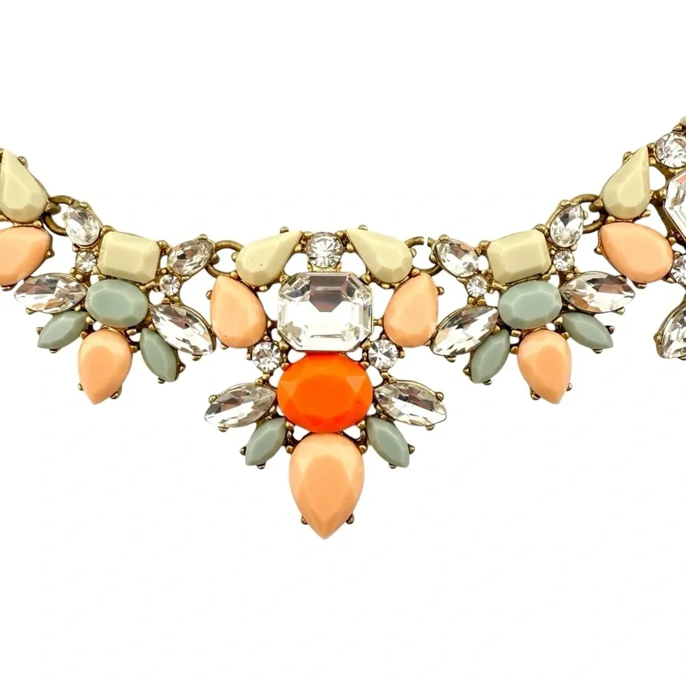 J. Crew Necklace in Orange, Gray, Peach and Cream Multi-Color Statement